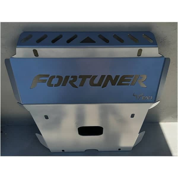 Fortuner custom off-road bash plate with "Fortuner" logo for 4x4 adventure protection.