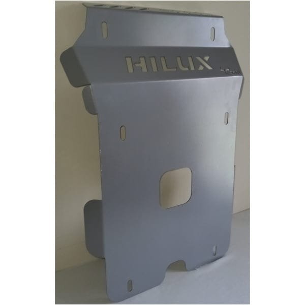 Aluminium engine skid plate for Toyota Hilux with Hilux logo and T20 marking.