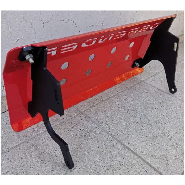 Heavy-duty off-road aluminium bash plate for 4x4 vehicles in red, durable protection shield.