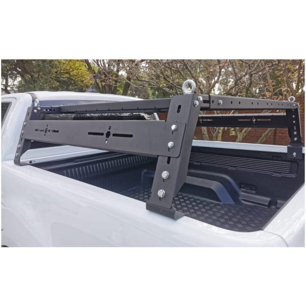 Heavy-duty truck bed mounted off-road roof rack for 4x4 adventures in South Africa.