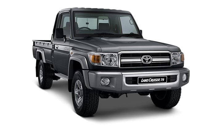 Robust Toyota Land Cruiser 79 for off-road adventures and 4x4 excursions in South Africa.