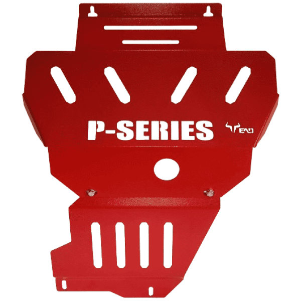 Heavy-duty red off-road bash plate for 4x4 vehicles, durable P-Series design, EAD quality.